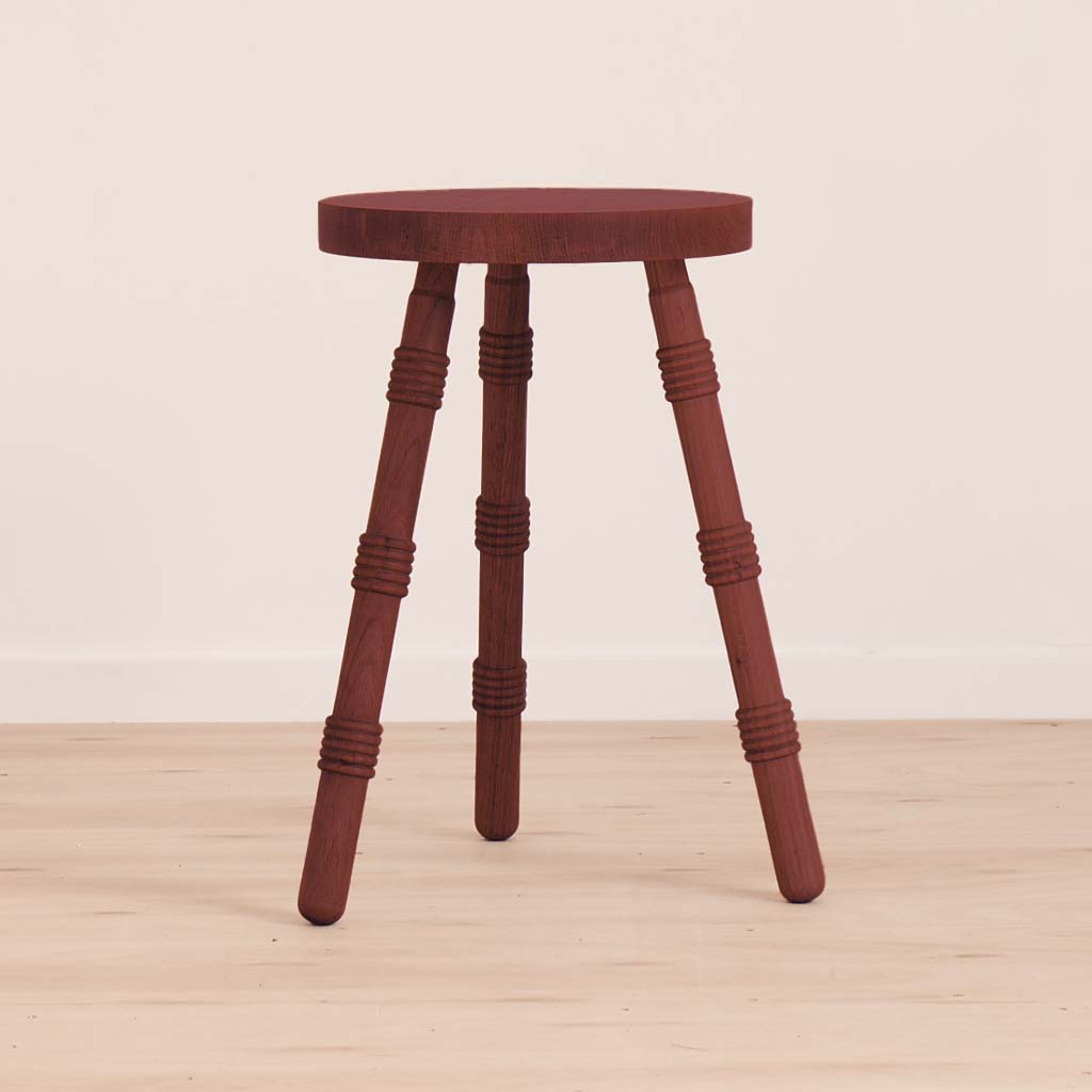 A handmade stool crafted from American Purple Heart Wood